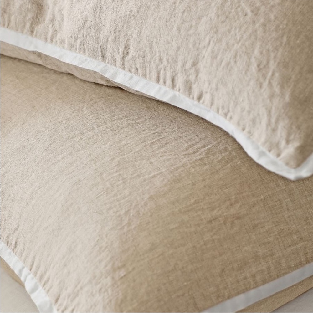 NWT Pottery Barn Flax Linen Contrast Trim Standard Pillow Shams Cover - Picture 2 of 4